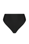 Black high-waisted midi bottoms with smooth matte finish, front view, solid color, minimal design