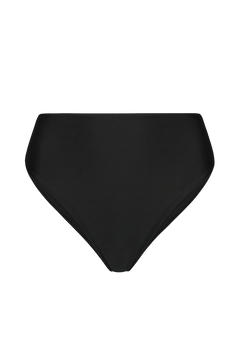 Black high-waisted midi bottoms with smooth matte finish, front view, solid color, minimal design