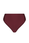 Bordeaux high-waisted midi bottoms with smooth stretch fabric, front view, solid color, minimal design