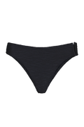 Black textured bikini bottom with wave-like crinkle pattern, front view, minimal design
